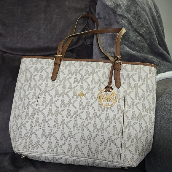 Michael Kors Handbags - Michael Kors White and Brown Tote Bag